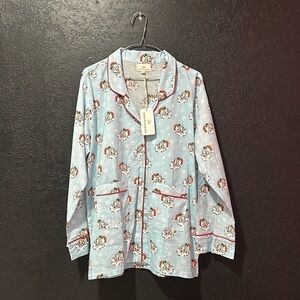 SMOCKING BIRD Vintage Santa Blue Button Down Women’s Pajama Set Size L NWT